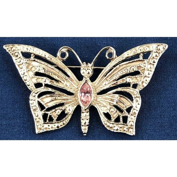 Vintage Costume Brooch 2” Silver Tone Purple Stone Butterfly 2" x 1.25" - Picture 1 of 3